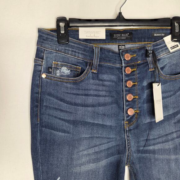 Judy Blue High Rise 5 Button Fly Cuffed Skinny Distressed Jeans 82246 NWT 11/30 - Picture 5 of 11
